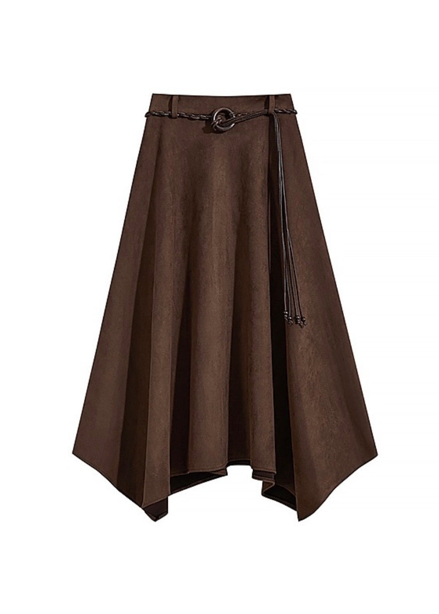 Autumn Muse Asymmetric High Waist Midi Skirt