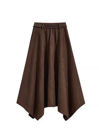 Autumn Muse Asymmetric High Waist Midi Skirt