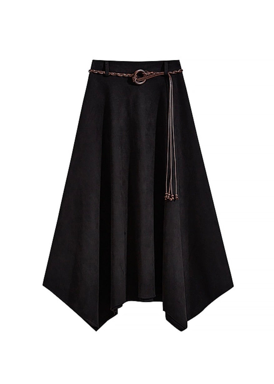 Autumn Muse Asymmetric High Waist Midi Skirt
