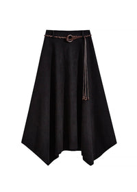 Autumn Muse Asymmetric High Waist Midi Skirt