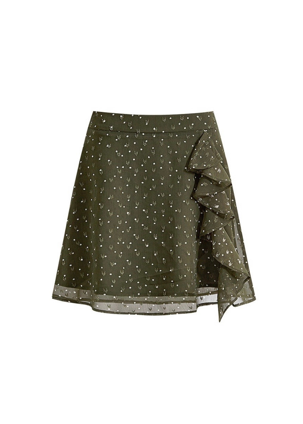 Olive Floral Ruffle Mesh A-LIne Mini Skirt