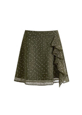 Olive Floral Ruffle Mesh A-LIne Mini Skirt