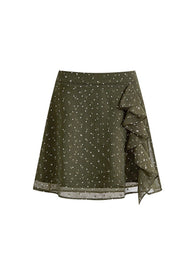 Olive Floral Ruffle Mesh A-LIne Mini Skirt