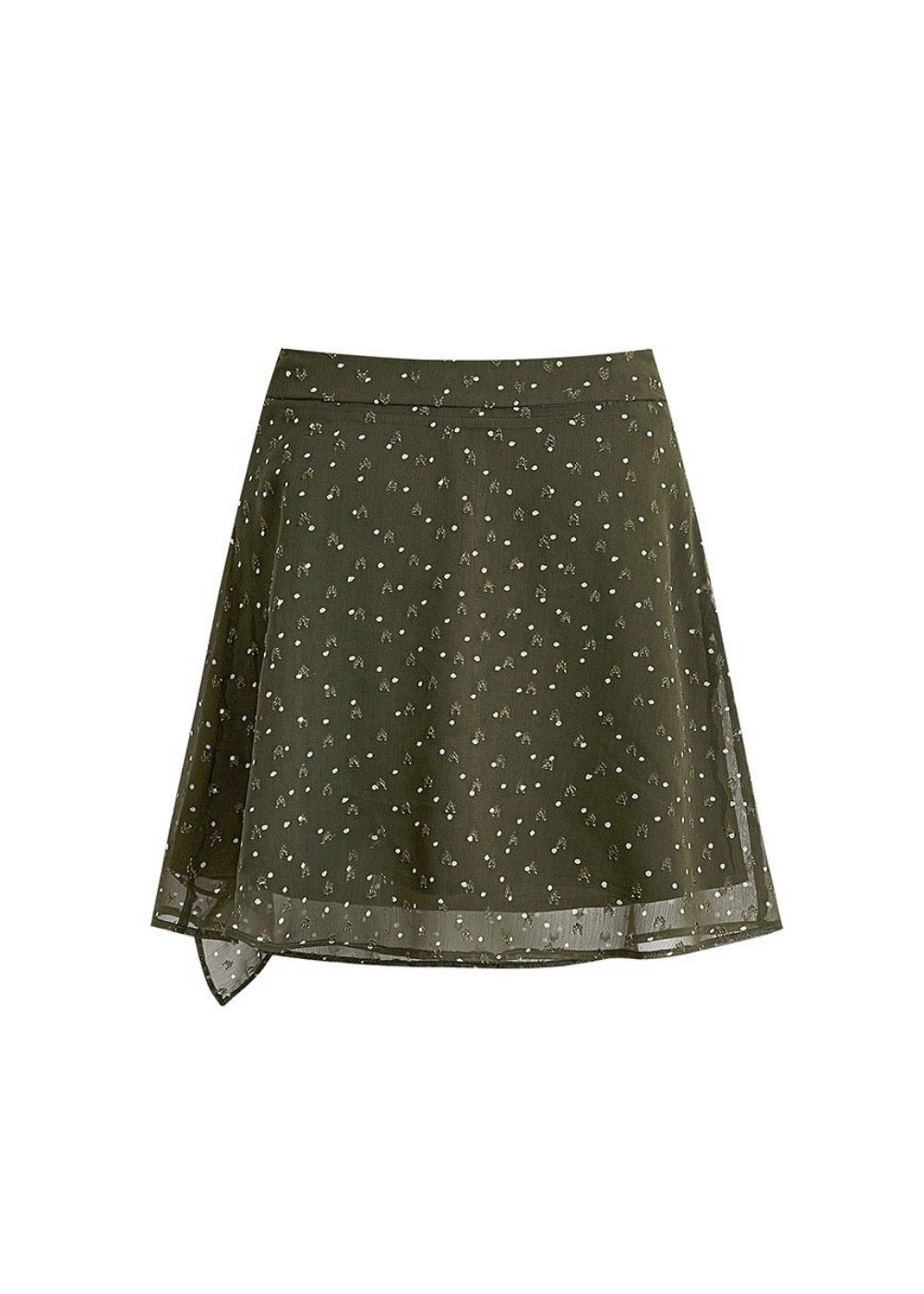 Olive Floral Ruffle Mesh A-LIne Mini Skirt