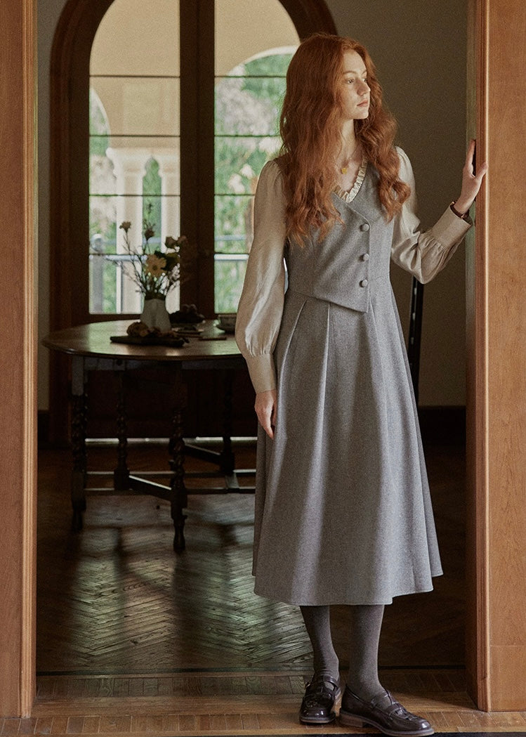 Vintage Elegant Mocha Gray Shirt Dress