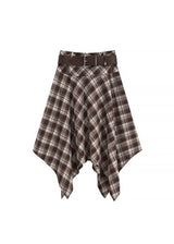 Belted Plaid Handkerchief Midi Skirt