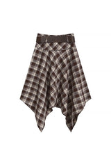 Belted Plaid Handkerchief Midi Skirt