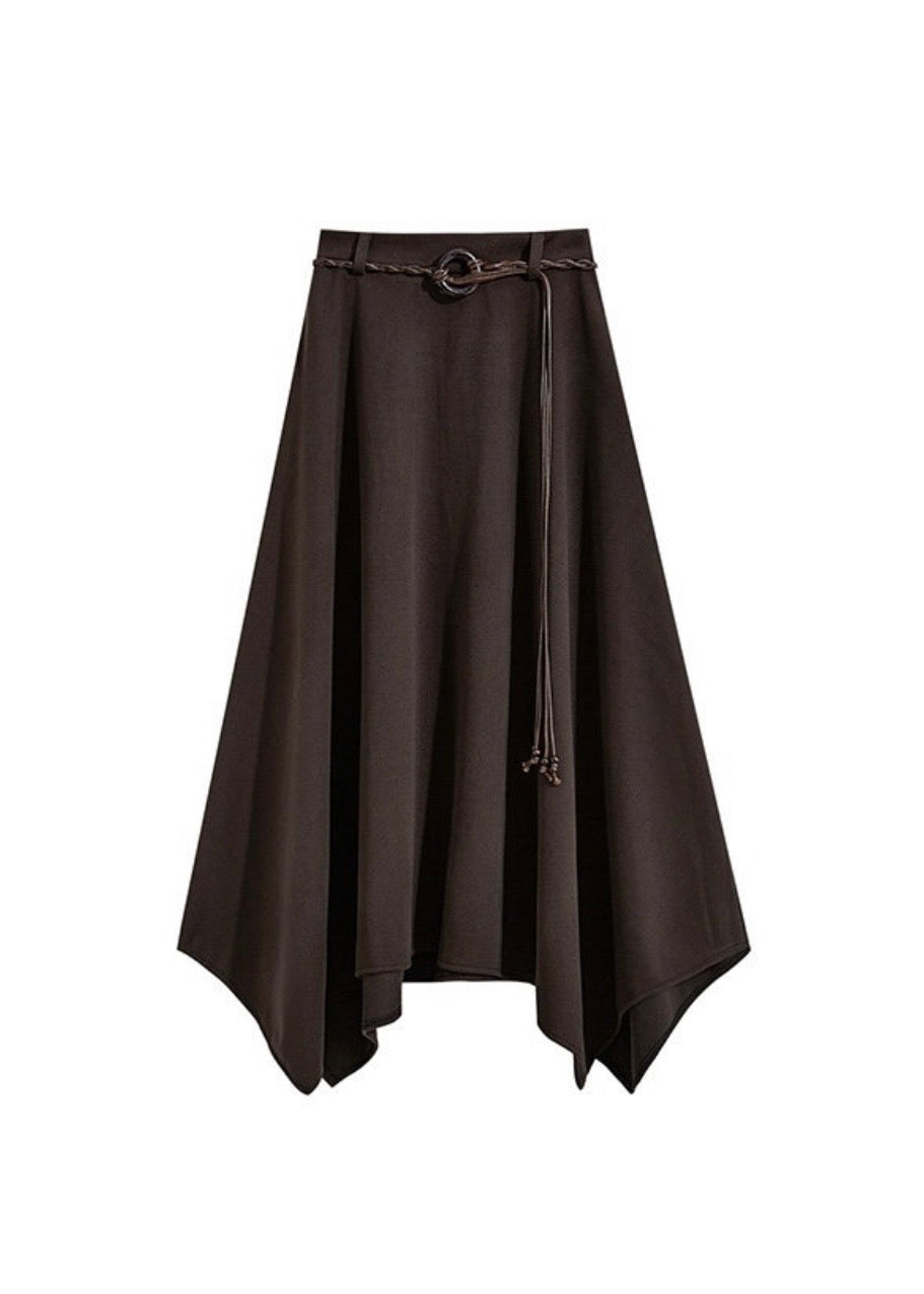 Belted Handkerchief Hem Maxi Skirt
