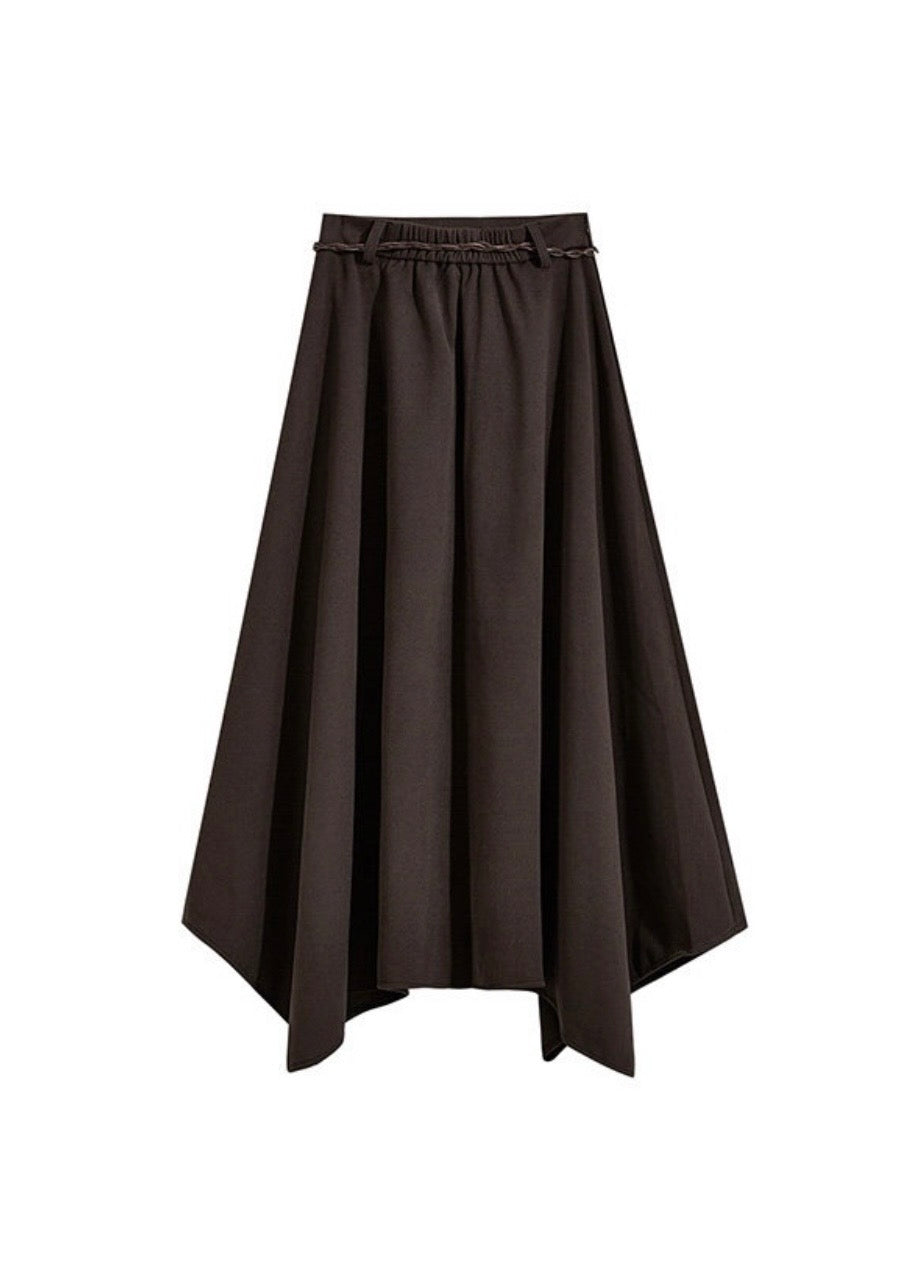 Belted Handkerchief Hem Maxi Skirt