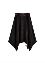 Belted Faux Suede Handkerchief Midi Skirt(2COLOR)