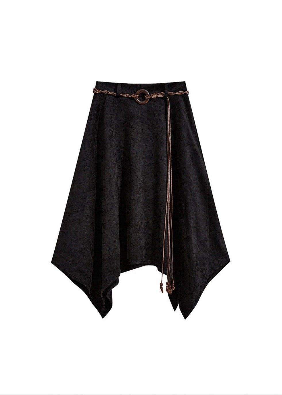 Belted Faux Suede Handkerchief Midi Skirt(2COLOR)