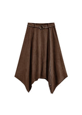 Belted Faux Suede Handkerchief Midi Skirt(2COLOR)