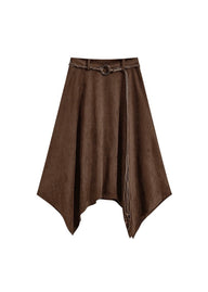 Belted Faux Suede Handkerchief Midi Skirt(2COLOR)