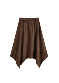 Belted Faux Suede Handkerchief Midi Skirt(2COLOR)