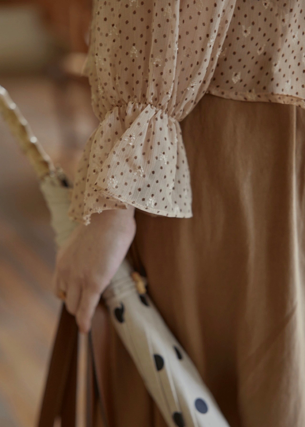 Vintage Polka Dot Ribbon Tie Chiffon Blouse