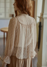 Vintage Polka Dot Ribbon Tie Chiffon Blouse