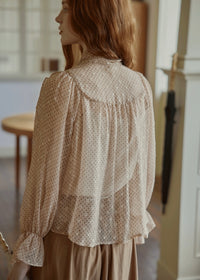 Vintage Polka Dot Ribbon Tie Chiffon Blouse