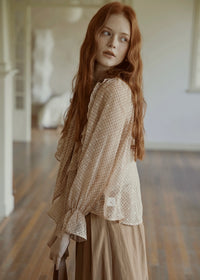 Vintage Polka Dot Ribbon Tie Chiffon Blouse