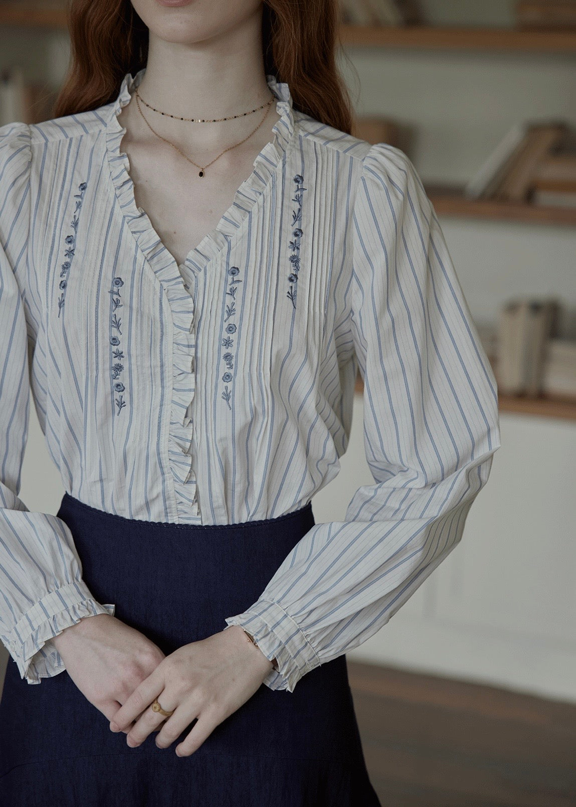 Léonie Embroidered Stripe Blouse