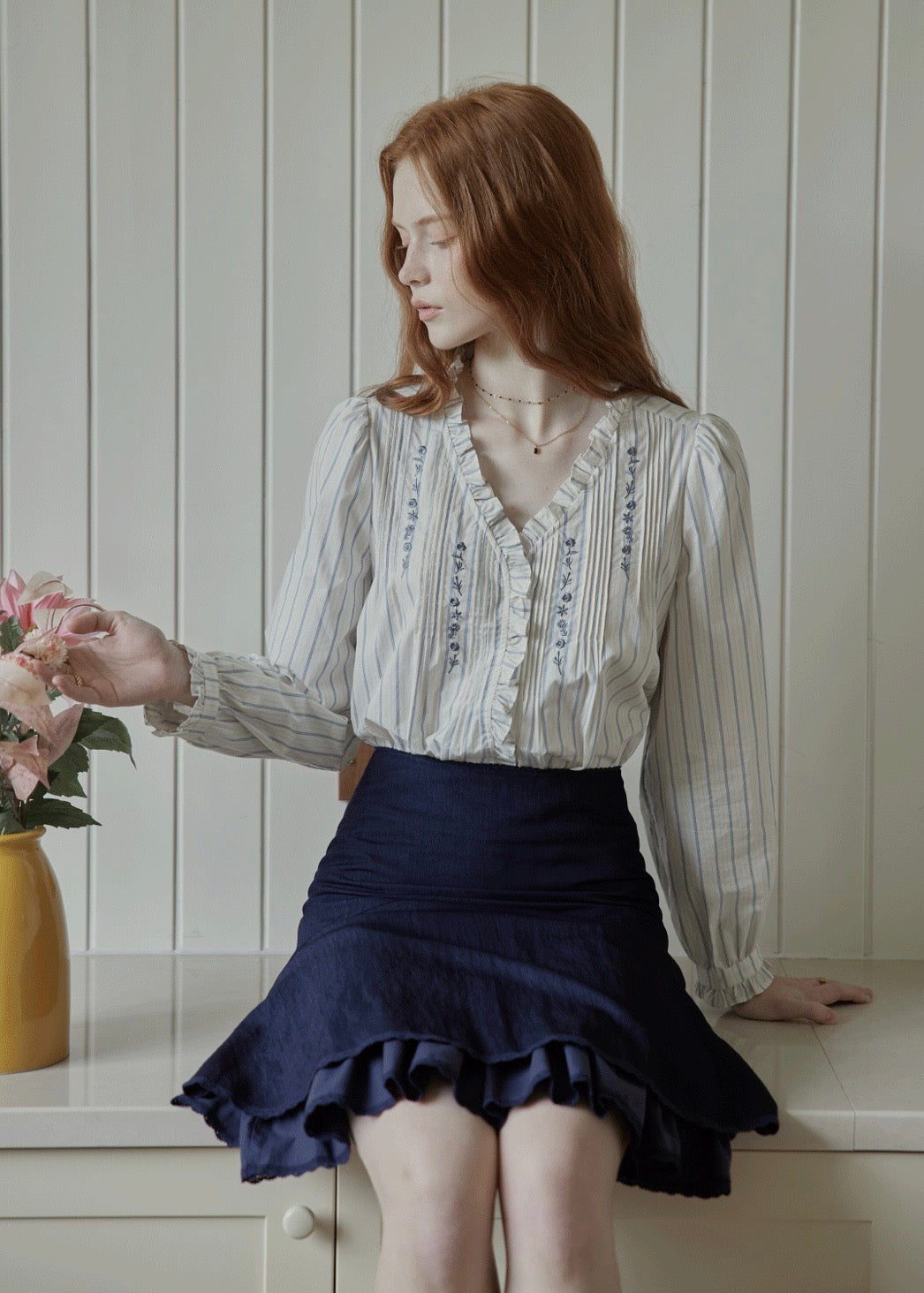 Léonie Embroidered Stripe Blouse