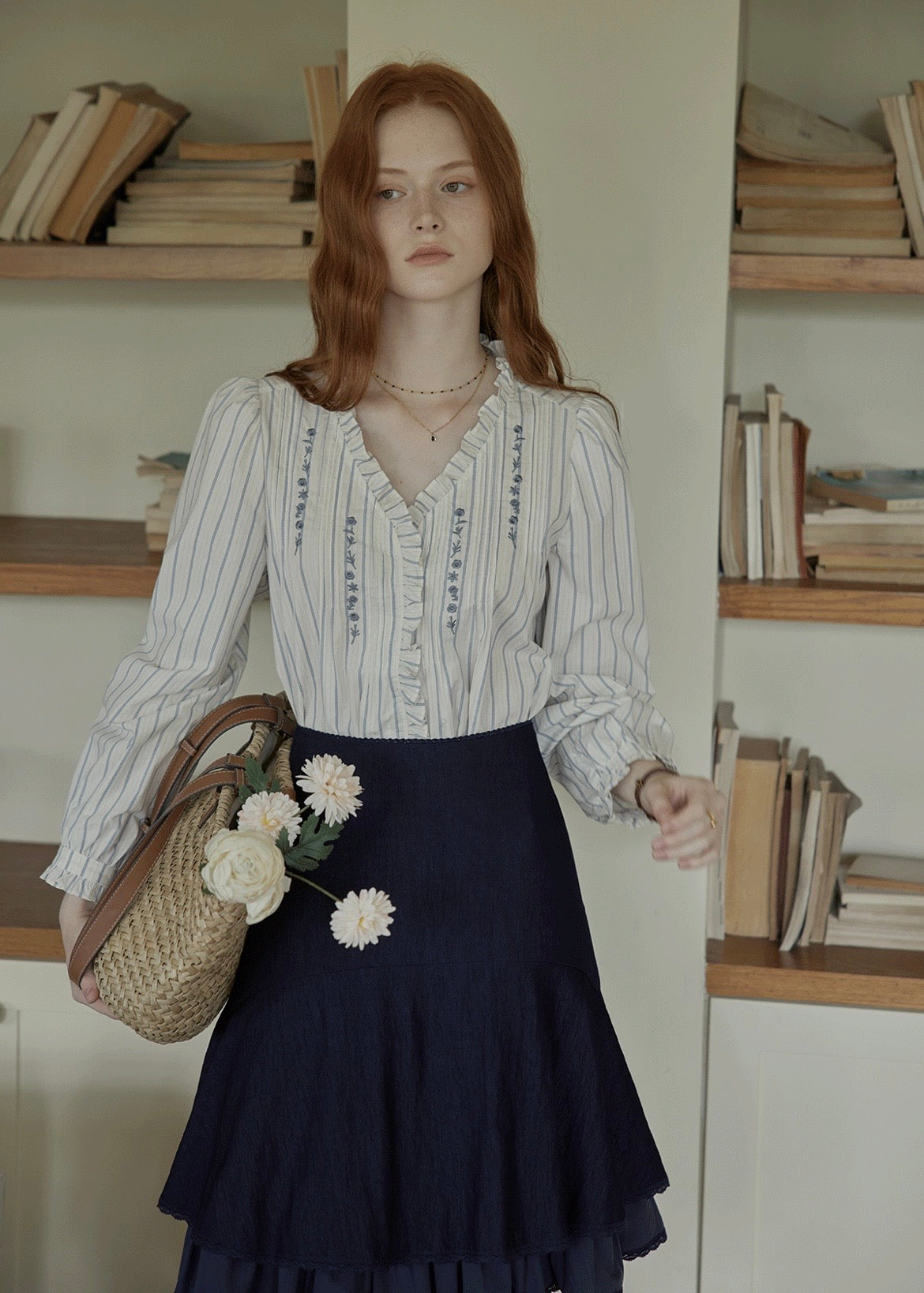 Léonie Embroidered Stripe Blouse