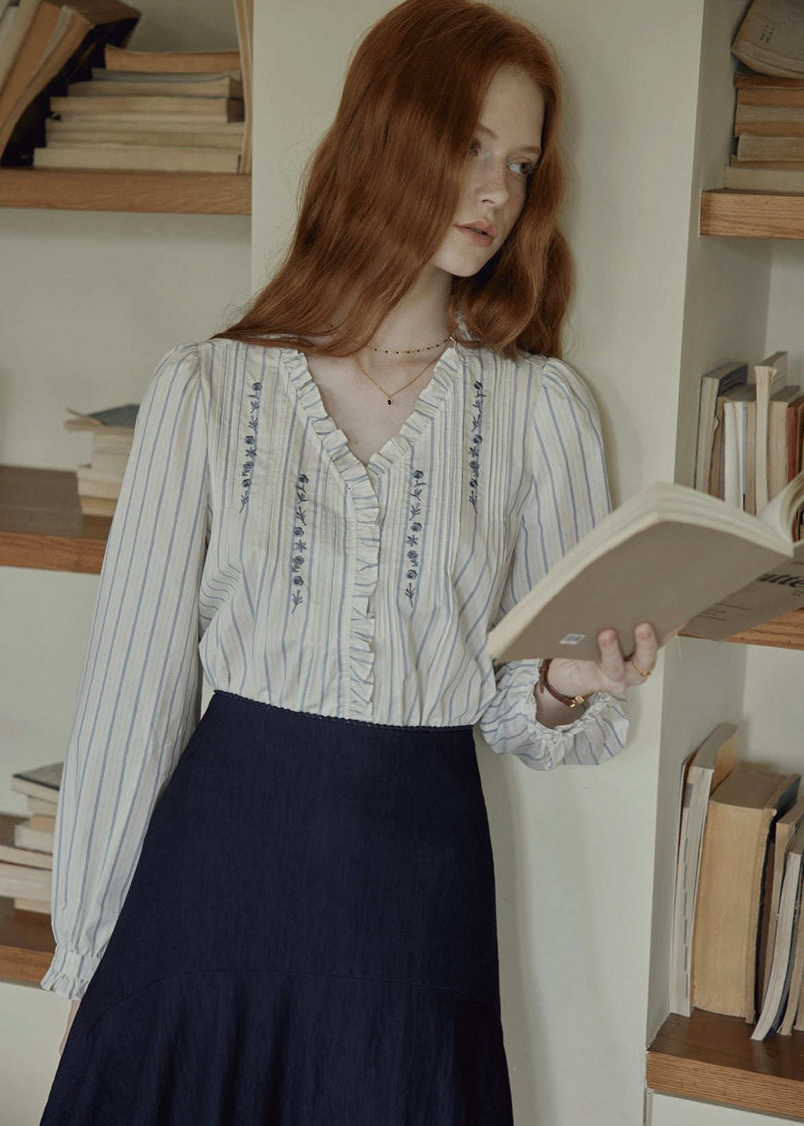 Léonie Embroidered Stripe Blouse