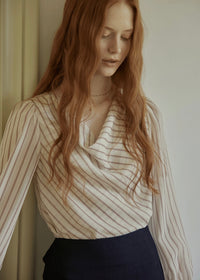 Vintage Draped Cowl Neck Striped Blouse