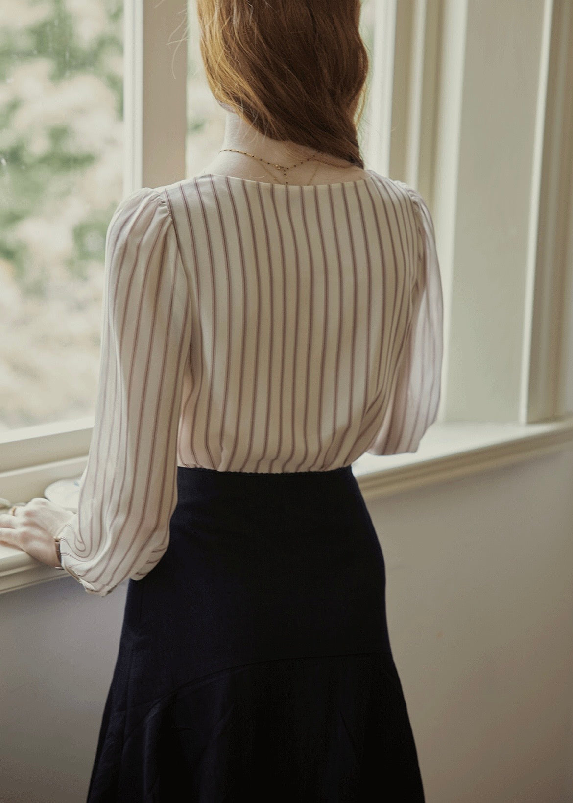 Vintage Draped Cowl Neck Striped Blouse