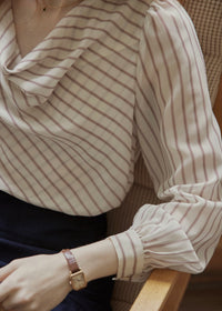 Vintage Draped Cowl Neck Striped Blouse