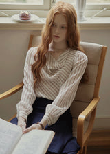 Vintage Draped Cowl Neck Striped Blouse