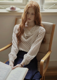 Vintage Draped Cowl Neck Striped Blouse