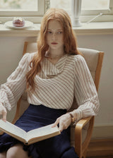 Vintage Draped Cowl Neck Striped Blouse