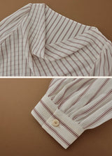 Vintage Draped Cowl Neck Striped Blouse