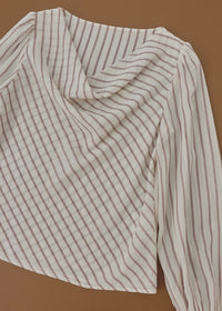 Vintage Draped Cowl Neck Striped Blouse