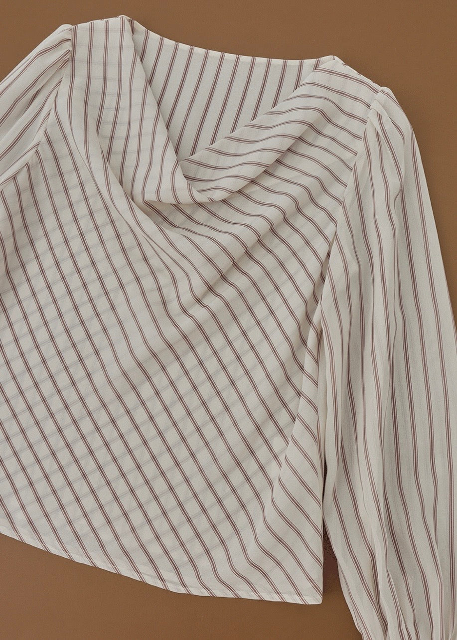 Vintage Draped Cowl Neck Striped Blouse