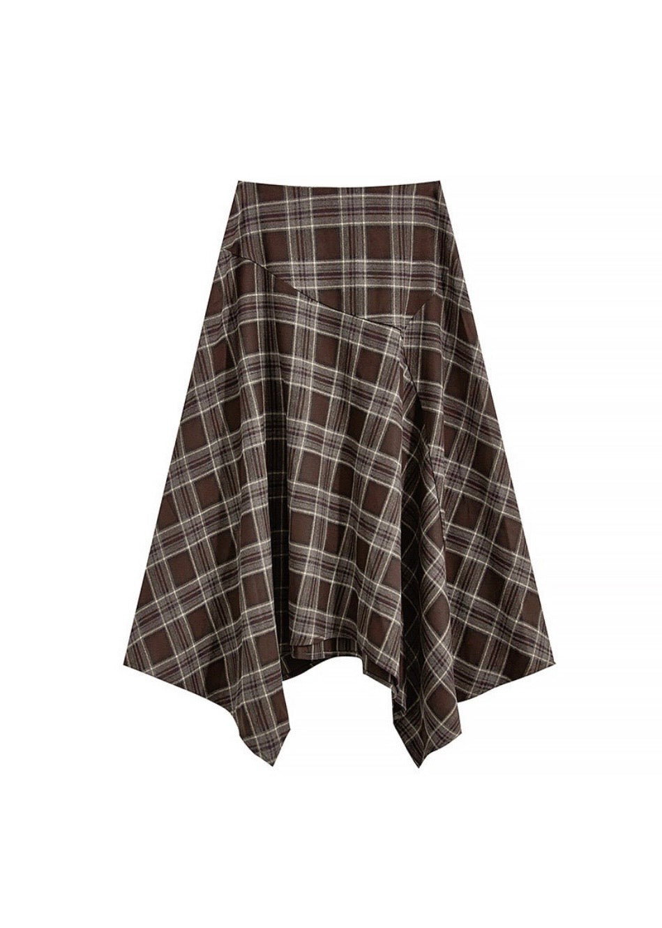 Vintage Plaid Handkerchief Hem Midi Skirt(2COLOR)