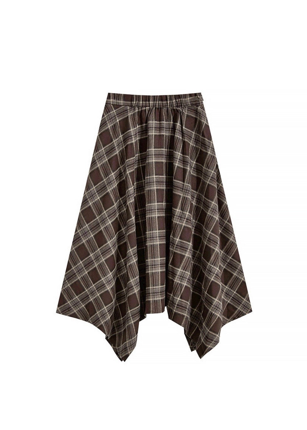 Vintage Plaid Handkerchief Hem Midi Skirt(2COLOR)