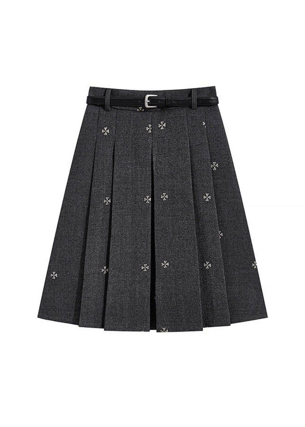 Vintage Floral Embroidered Pleated Mini Skirt with Belt