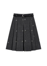 Vintage Floral Embroidered Pleated Mini Skirt with Belt