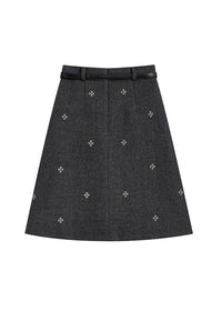 Vintage Floral Embroidered Pleated Mini Skirt with Belt