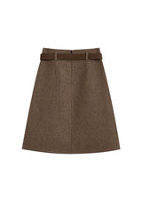 Vintage Houndstooth Pleated A-Line Midi Skirt with Belt