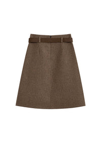 Vintage Houndstooth Pleated A-Line Midi Skirt with Belt