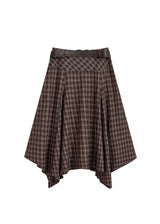 Vintage Plaid Asymmetrical Handkerchief Midi Skirt with Belt