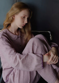 Evening Plum Cotton Gauze Long Sleeve Loungewear Set