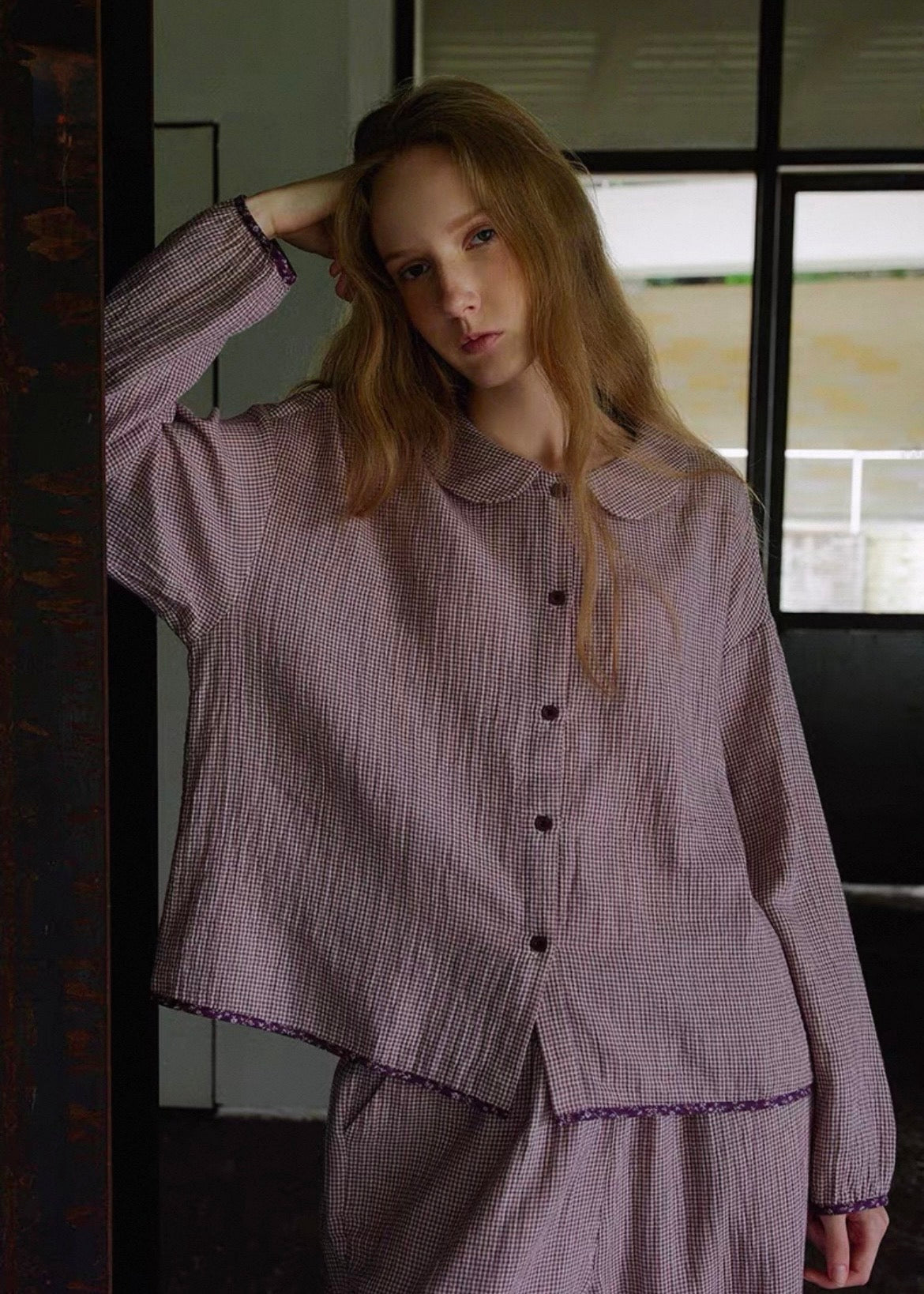 Evening Plum Cotton Gauze Long Sleeve Loungewear Set