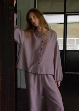 Evening Plum Cotton Gauze Long Sleeve Loungewear Set