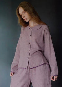 Evening Plum Cotton Gauze Long Sleeve Loungewear Set