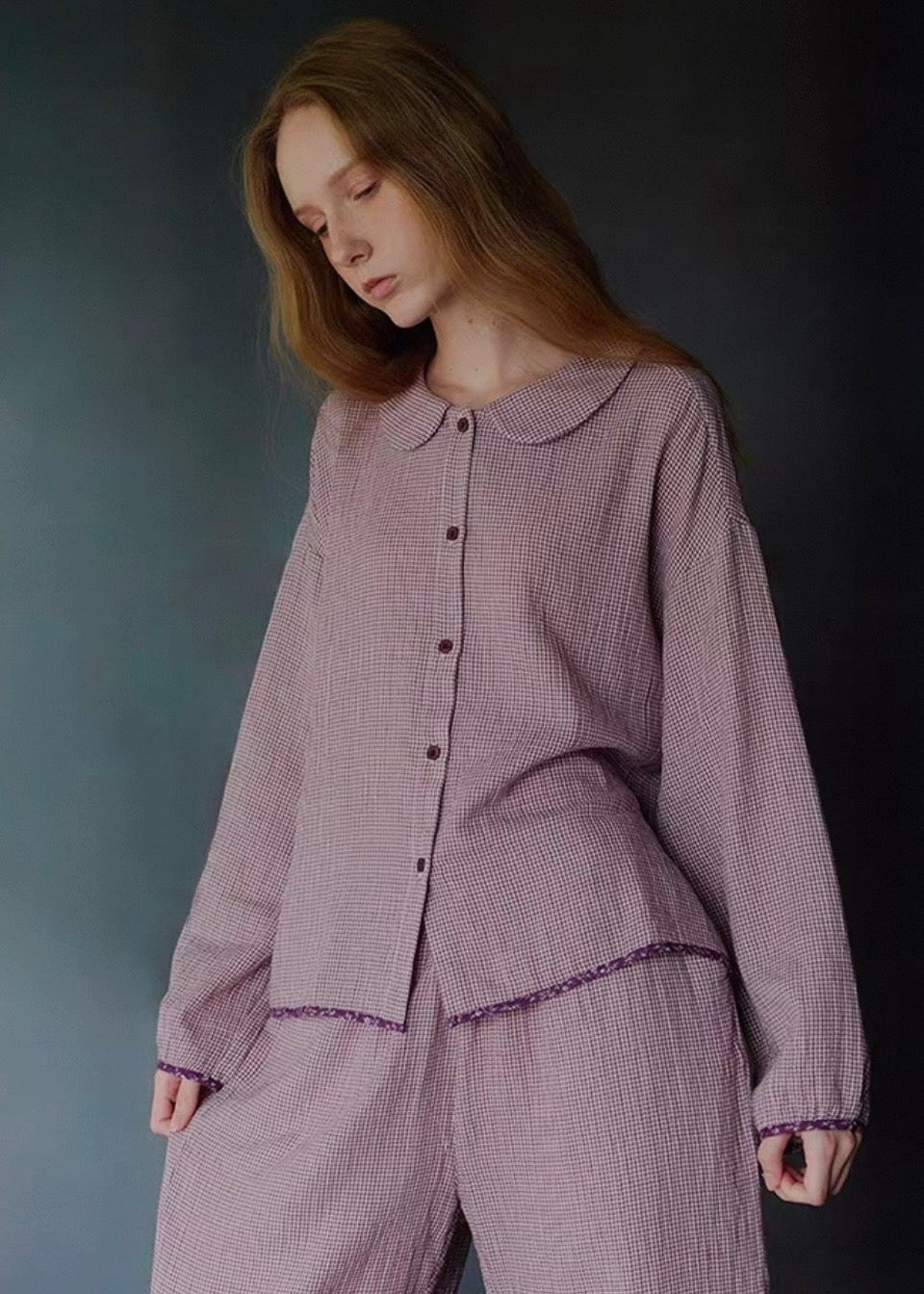 Evening Plum Cotton Gauze Long Sleeve Loungewear Set