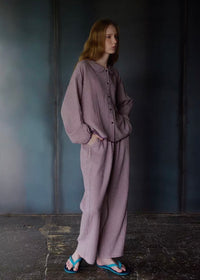 Evening Plum Cotton Gauze Long Sleeve Loungewear Set