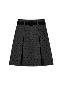 Polka Dot A-Line Midi Skirt with Belt